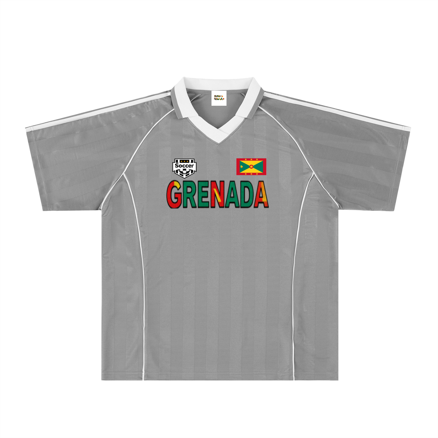 Grenada Flag Themed Graphic Stripe Collared Soccer Jersey