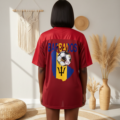 Barbados Flag Themed Unisex Oversized Mesh V-Neck Soccer Jersey