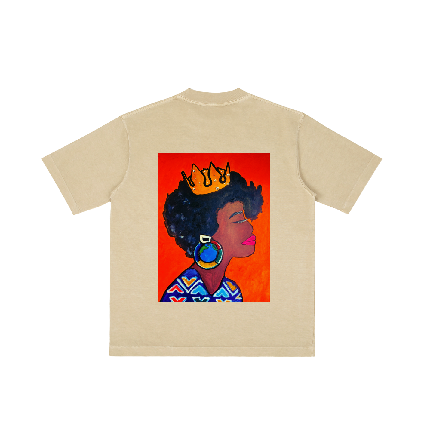 Crowned Black Woman Art Graphic Vintage Wash Drop Shoulder T-shirt