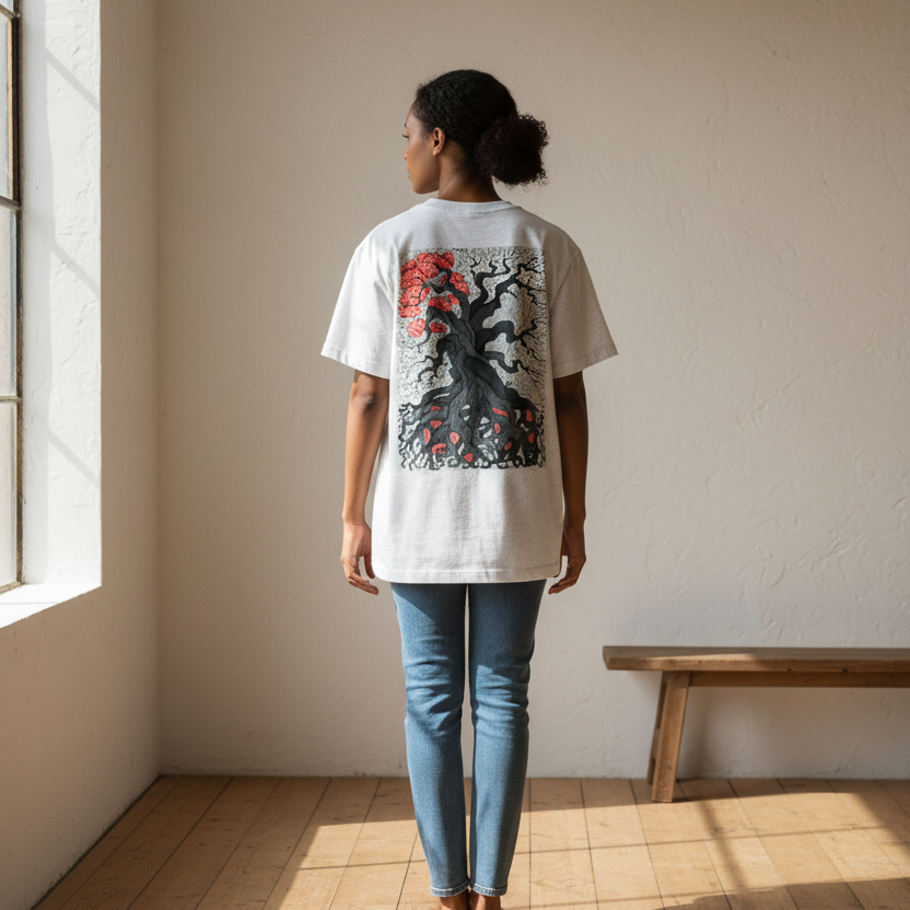Gothic Tree Art Graphic Unisex Heavyweight Drop Shoulder Cotton T-Shirt