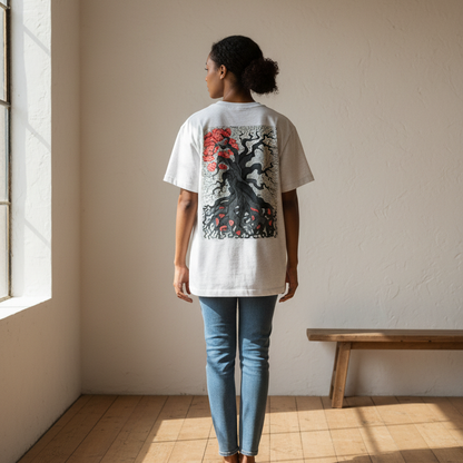 Gothic Tree Art Graphic Unisex Heavyweight Drop Shoulder Cotton T-Shirt