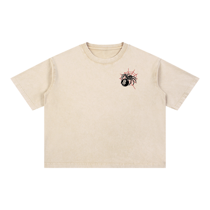 Gothic Spider Art Graphic Unisex Mineral Wash Boxy Cotton T-Shirt