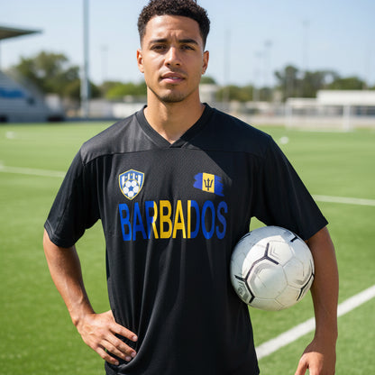 Barbados Flag Themed Unisex Oversized Mesh V-Neck Soccer Jersey