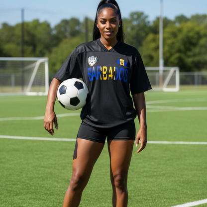 Barbados Flag Themed Unisex Oversized Mesh V-Neck Soccer Jersey