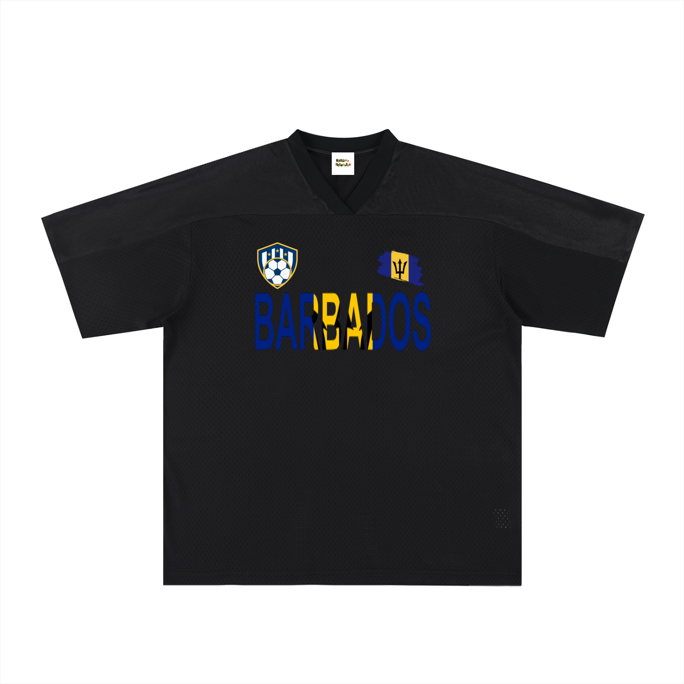 Barbados Flag Themed Unisex Oversized Mesh V-Neck Soccer Jersey