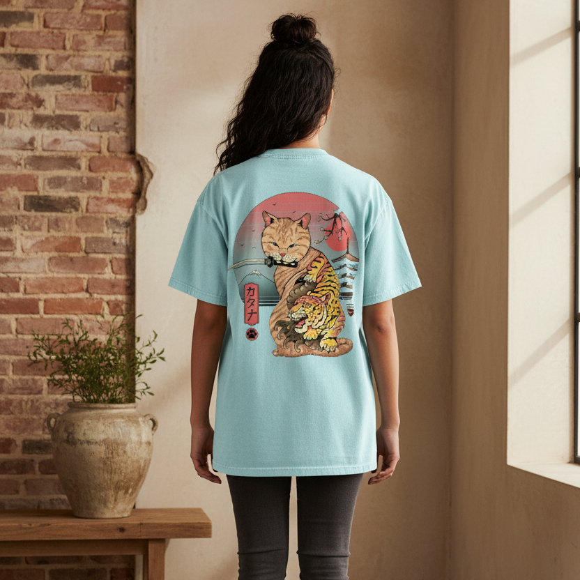 Graphic Japanese Tiger Art Snow Washed Oversized Cotton Unisex T-Shirt