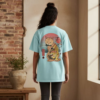 Graphic Japanese Tiger Art Snow Washed Oversized Cotton Unisex T-Shirt