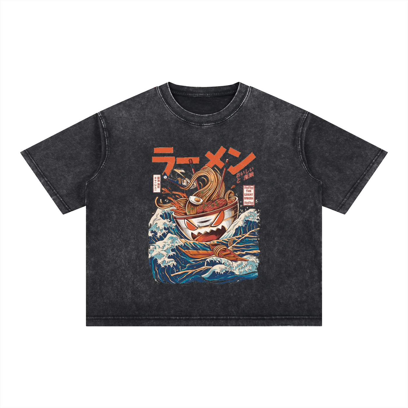 Graphic Ramen Art  Mineral Wash Boxy Cotton Unisex T-Shirt