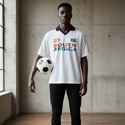 South African Flag Themed Graphic Collar Striped Soccer Jersey