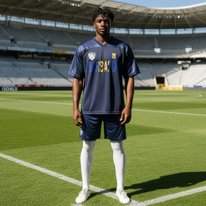 Barbados Flag Themed Unisex Oversized Mesh V-Neck Soccer Jersey