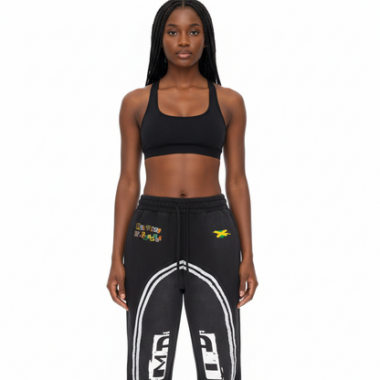 Jamaica Flag Themed Sun Fade Contrast Tape Fleece Jogged Sweatpants