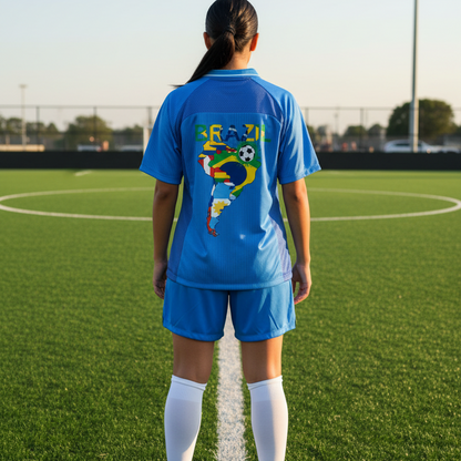 Brazil Flag Themed Graphic Striped V-Neck Soccer Unisex Jersey