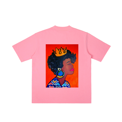 Crowned Black Woman Art Graphic Vintage Wash Drop Shoulder T-shirt