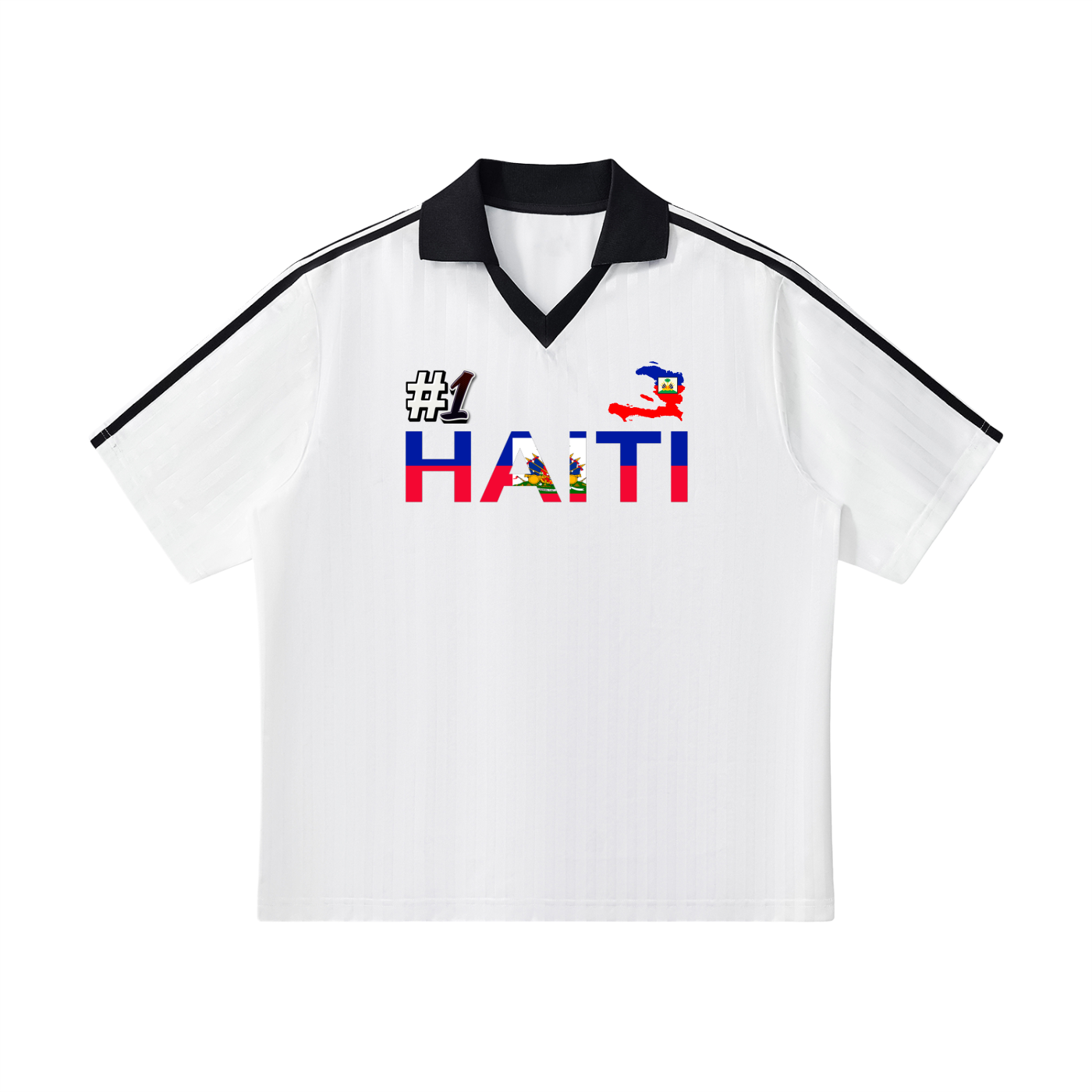 Unisex Haiti Flag Themed Contrast Collar Striped Soccer Jersey