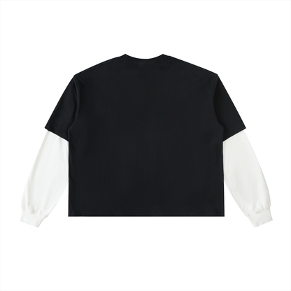 Graphic Alien Art Unisex Layered Contrast Sleeve Cotton T-Shirt