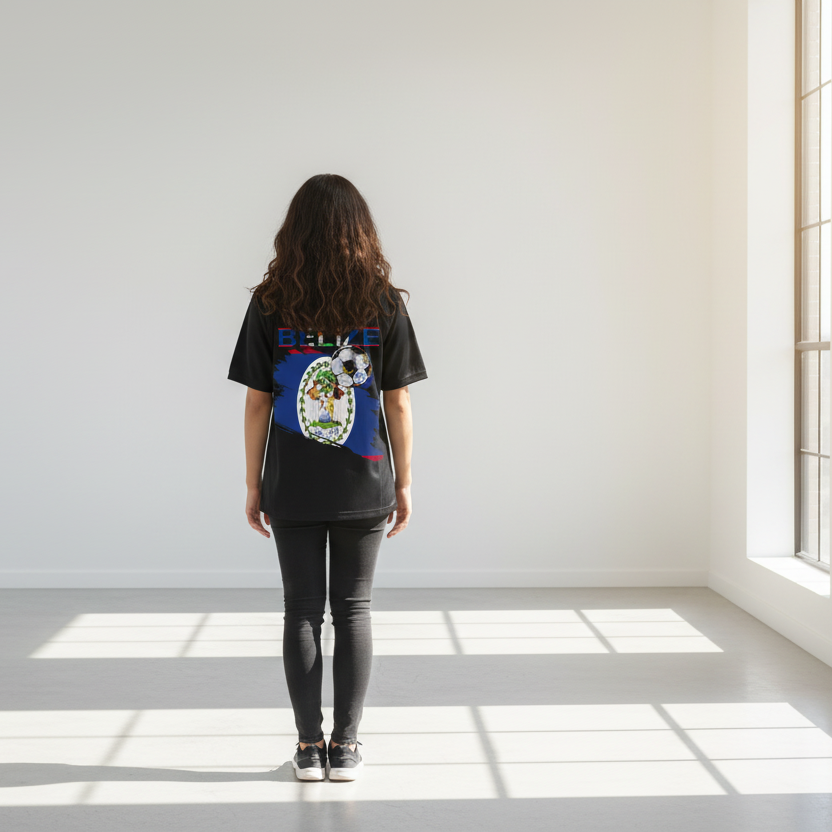 Belize Flag Themed Graphic Unisex Striped V-Neck Soccer Jersey