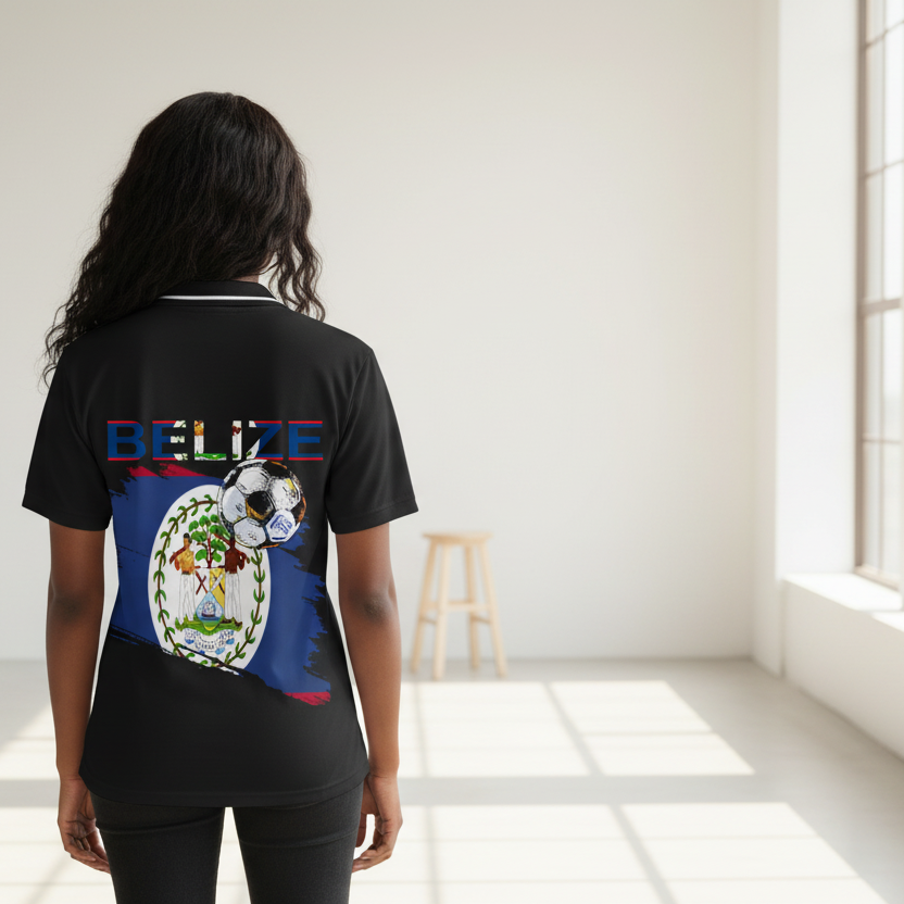Belize Flag Themed Graphic Unisex Striped V-Neck Soccer Jersey