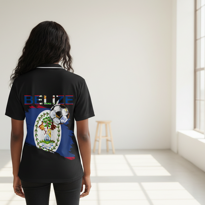 Belize Flag Themed Graphic Unisex Striped V-Neck Soccer Jersey