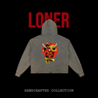 Unisex Samurai Menpo Graphic Vintage Washed Frayed-Hem Hoodie ODMPOD