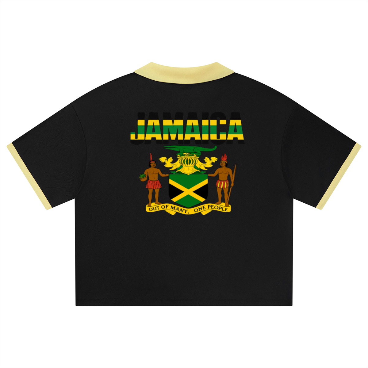 Unisex Boxy Soccer Jersey with Piping in Jamaica Flag Colors