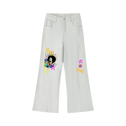 Afro Music & Graffiti Art Graphic Women's Flared Leg Jeans