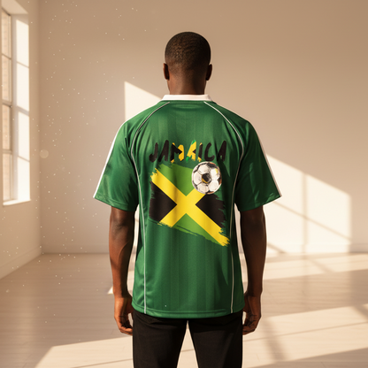Jamaica Flag Themed Unisex Stripe Collared Soccer Jersey