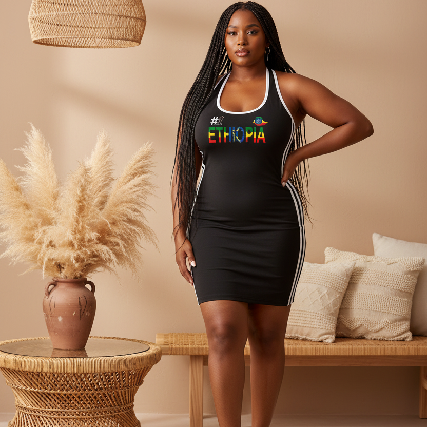 Ethiopia Flag Art Women's Binding Tight Halter Dress