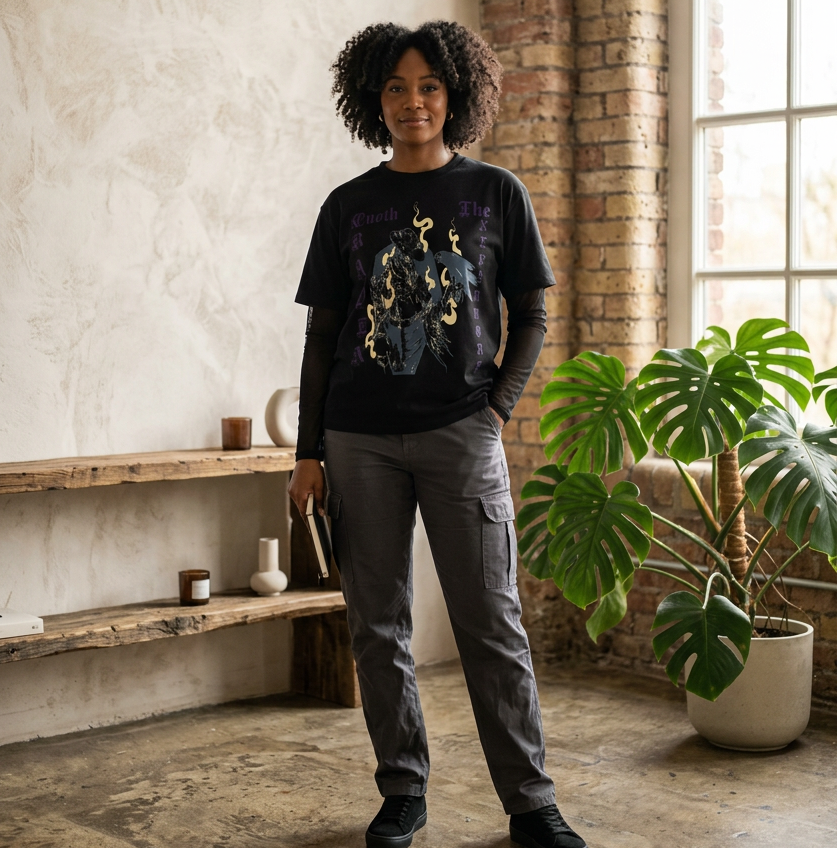 Gothic Raven Art Graphic Unisex Sunfade Layer T-Shirt