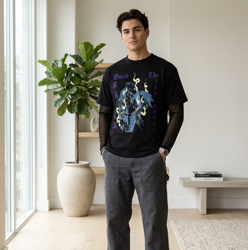 Gothic Raven Art Graphic Unisex Sunfade Layer T-Shirt