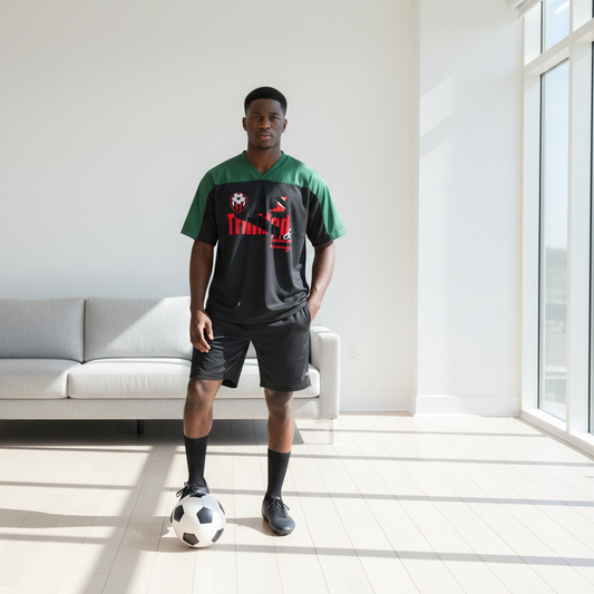 Trinidad Flag Themed Unisex Oversized Mesh V-Neck Graphic Soccer Jersey
