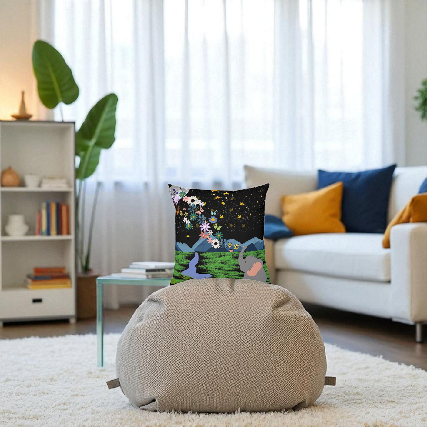 Elephant Dreamscape Cushion - A Cozy Decor for Nature Lovers