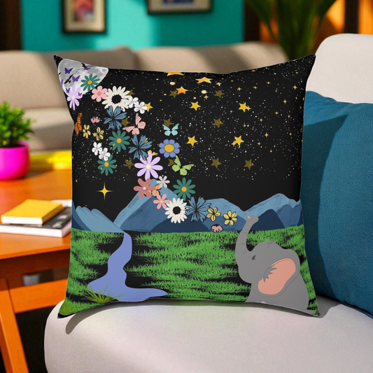 Elephant Dreamscape Cushion - A Cozy Decor for Nature Lovers