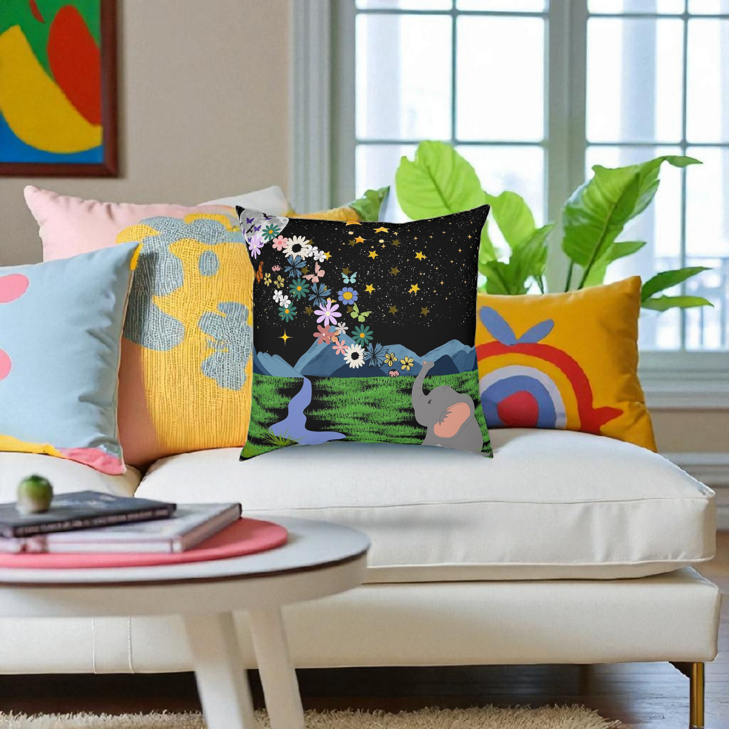 Elephant Dreamscape Cushion - A Cozy Decor for Nature Lovers