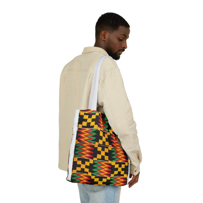 Kente Pattern Canvas Tote Bag — Vibrant African Print Market Tote