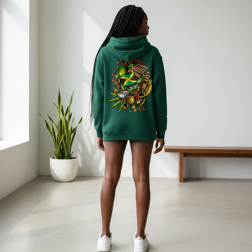 Jamaica Flag Themed Graphic Oversize Fleeced Unisex Hoodie