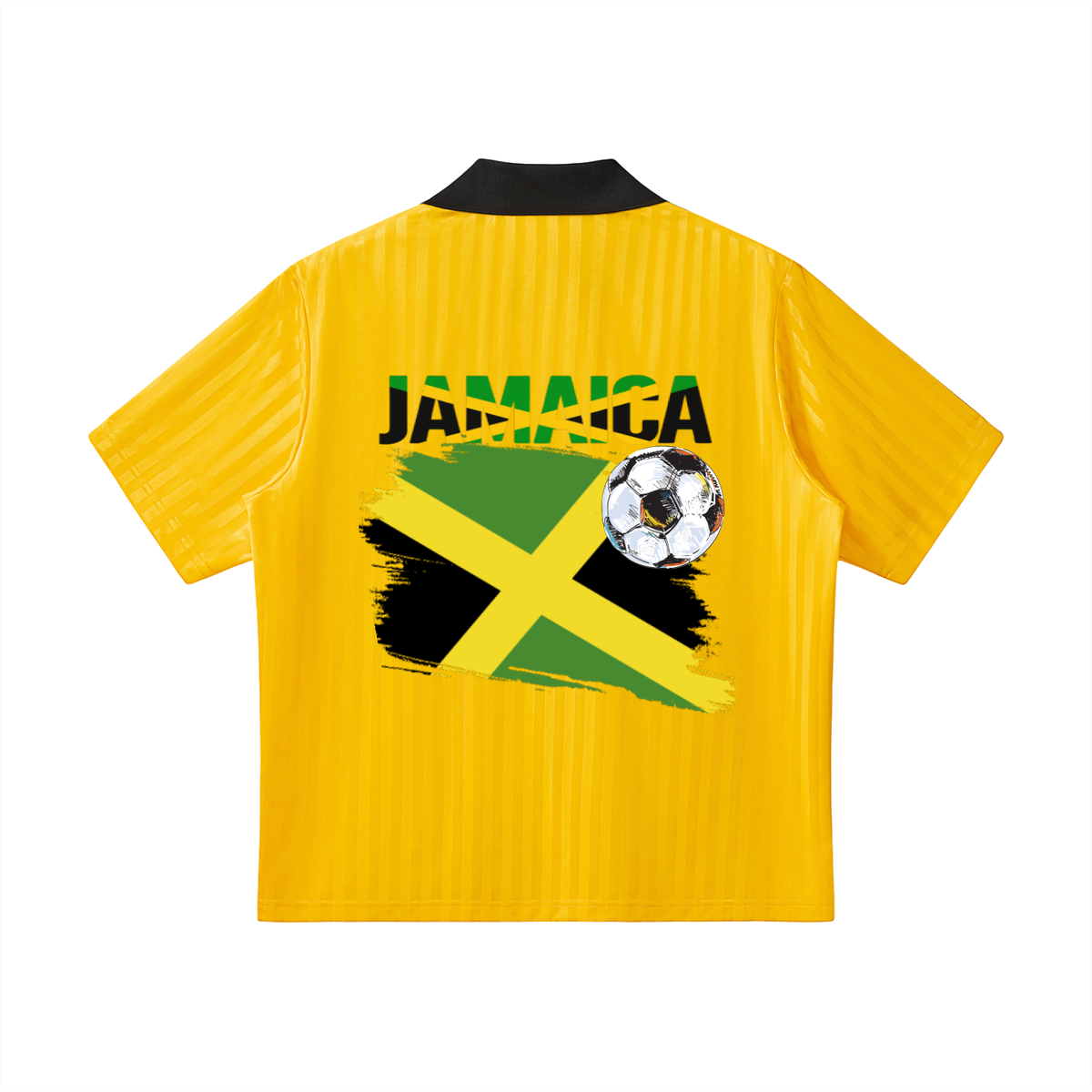 Jamaican Flag Themed Unisex Graphic Contrast Collar Striped Soccer Jersey