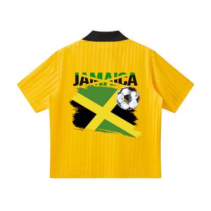 Jamaican Flag Themed Unisex Graphic Contrast Collar Striped Soccer Jersey