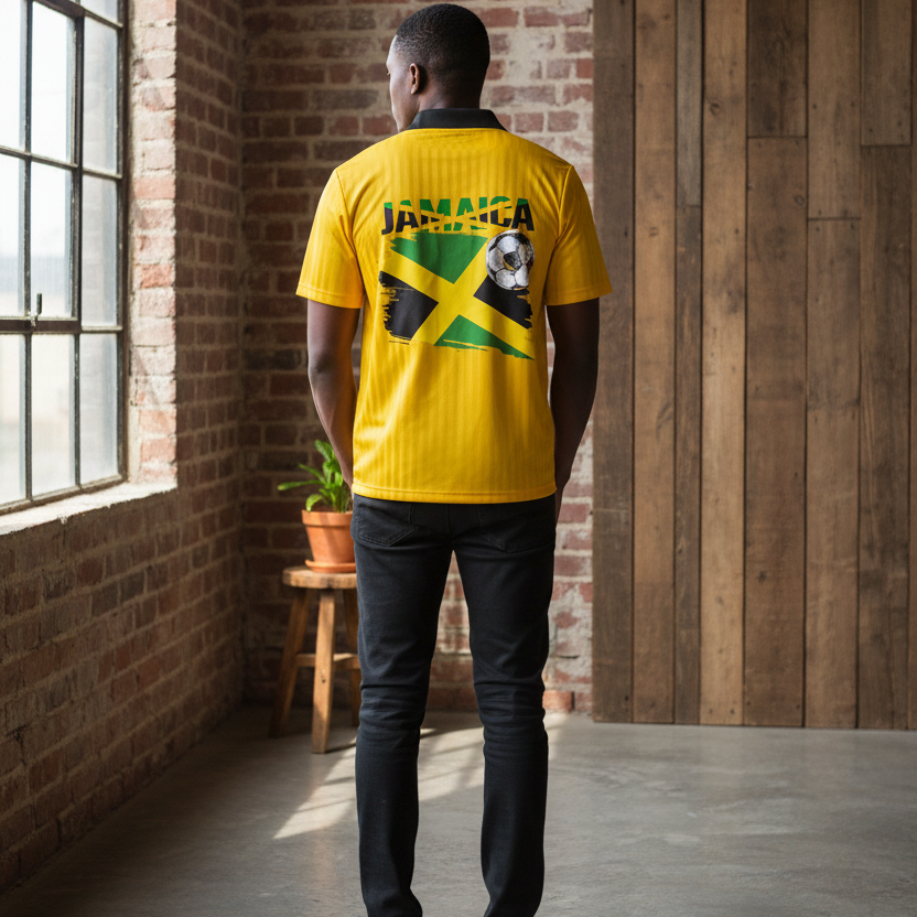 Jamaican Flag Themed Unisex Graphic Contrast Collar Striped Soccer Jersey