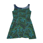 Skater Dress — Green Paisley Denim Panel, Denim Print Printify