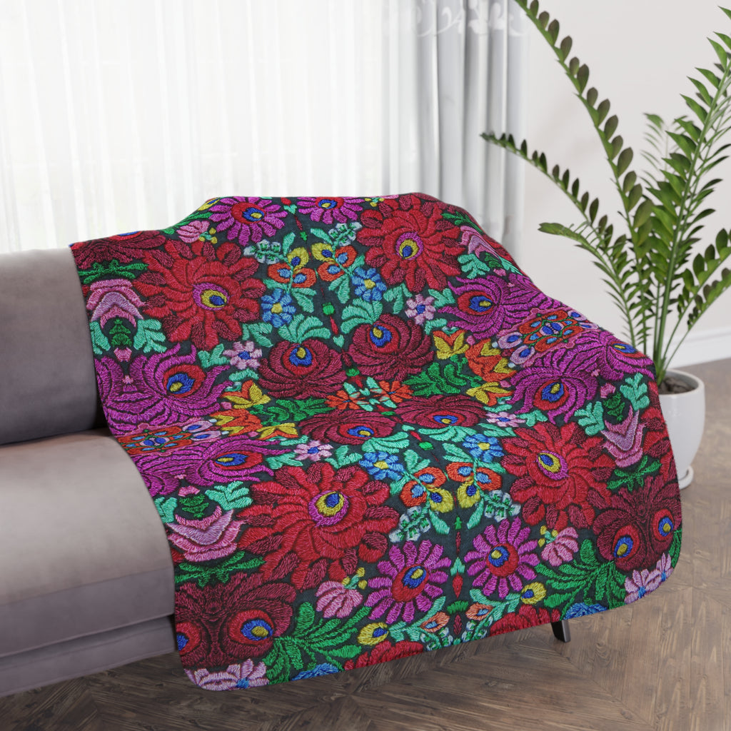 Floral Kaleidoscope Tan Sherpa Blanket — Reversible Plush Throw Printify