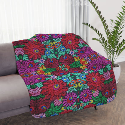 Floral Kaleidoscope Tan Sherpa Blanket — Reversible Plush Throw