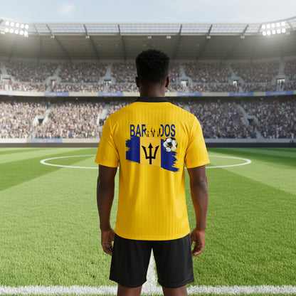 Barbados Flag Themed Contrast Collar Striped Soccer Jersey