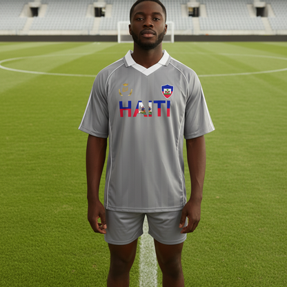 Unisex Haiti Flag Themed Graphic Shadow Stripe Collared Soccer Jersey