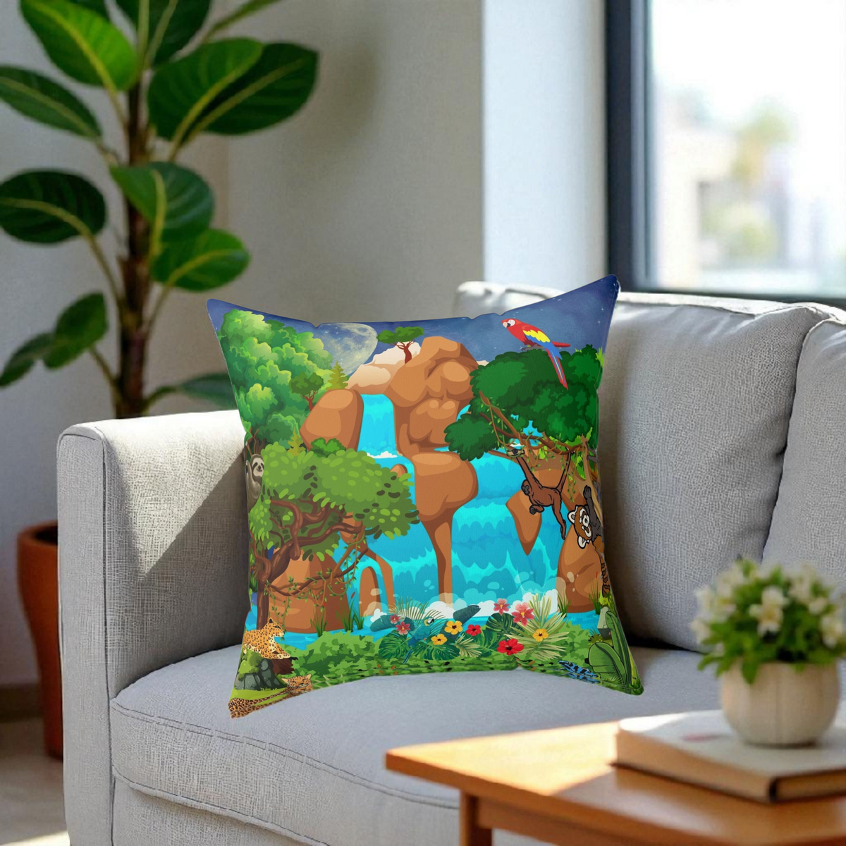 Nature-Inspired Decorative Pillow - Jungle Oasis Design Printify