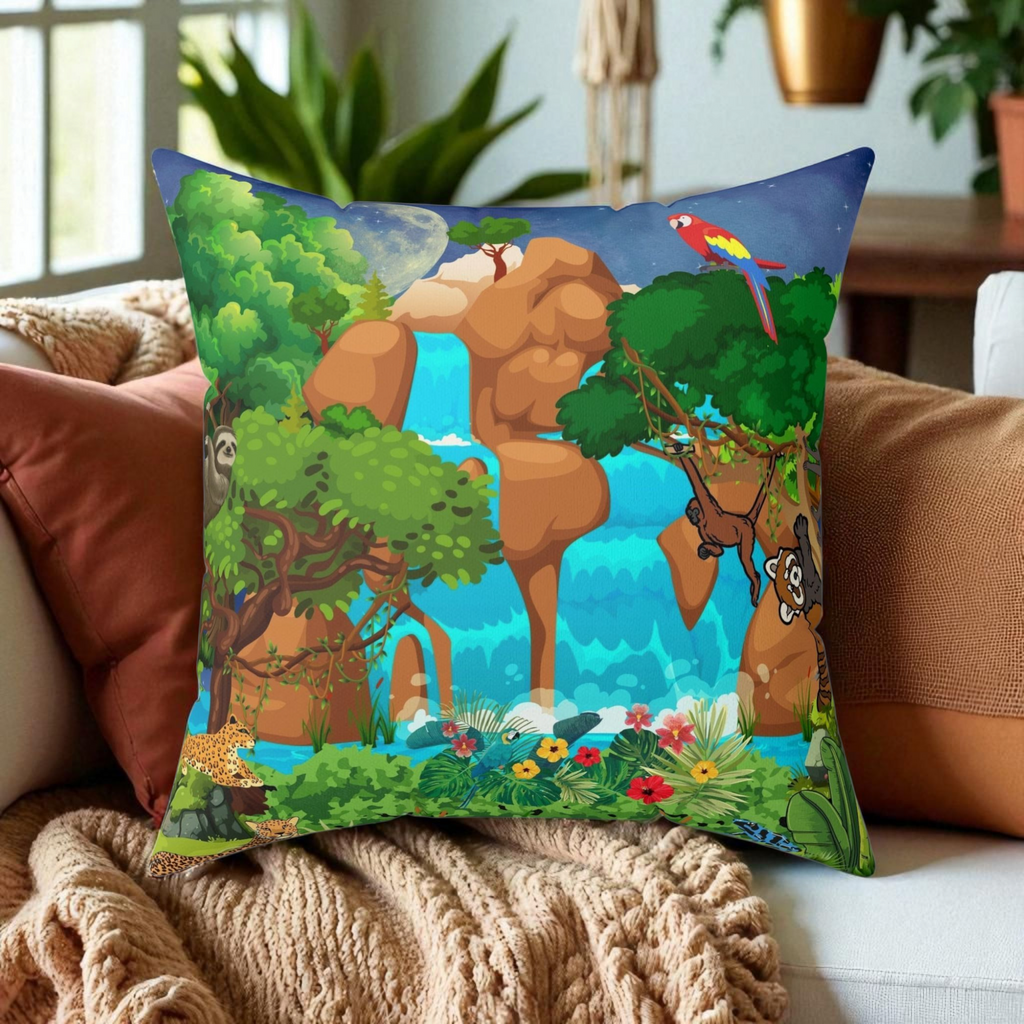 Nature-Inspired Decorative Pillow - Jungle Oasis Design Printify