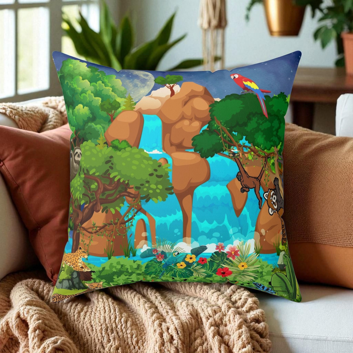 Nature-Inspired Decorative Pillow - Jungle Oasis Design Printify