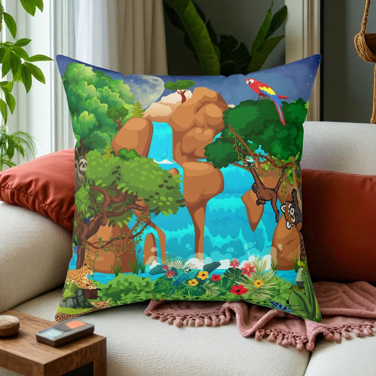 Nature-Inspired Decorative Pillow - Jungle Oasis Design Printify