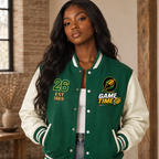 Graphic Unisex Football Themed Two-Tone Fleeced Varsity Jacket