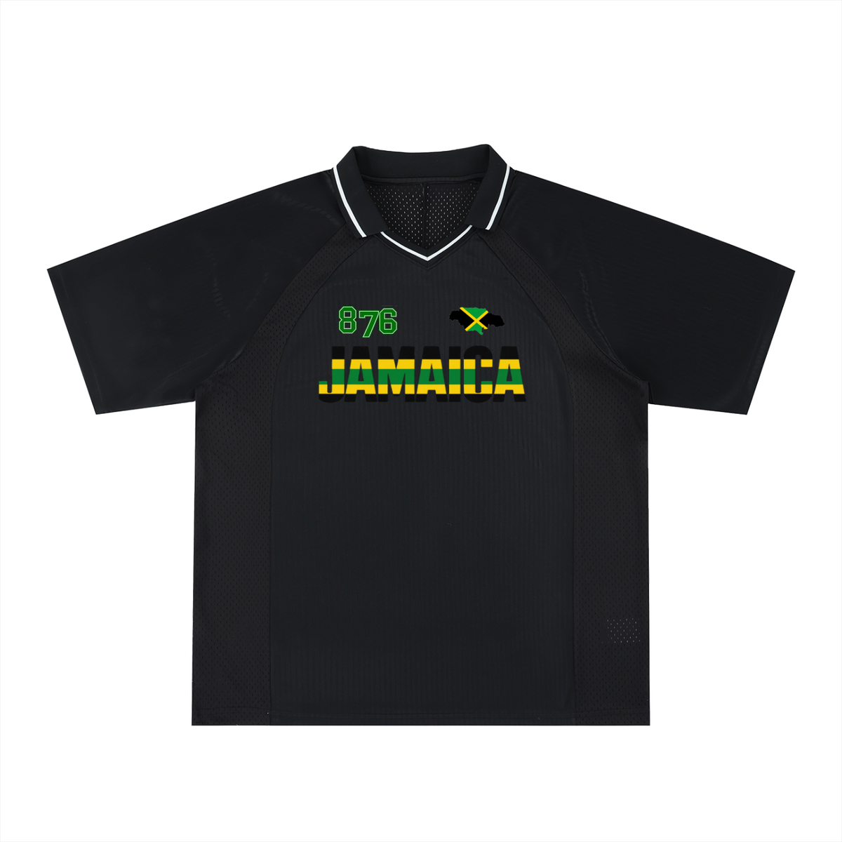 Jamaican Pride, Flag Themed Graphic V-Neck Collared  Unisex Soccer Jersey
