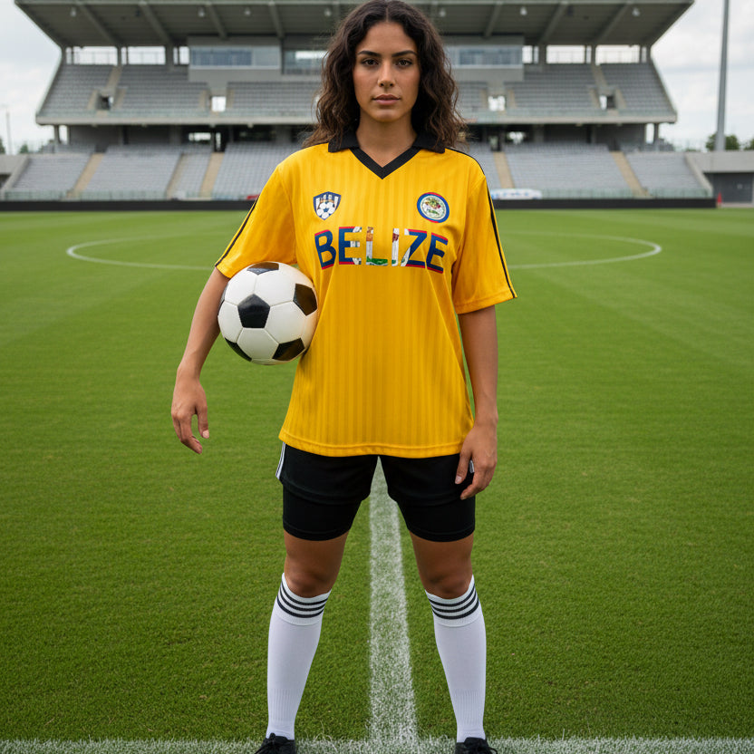 Belize Flag Themed Graphic Contrast Collar Striped Soccer Unisex Jersey